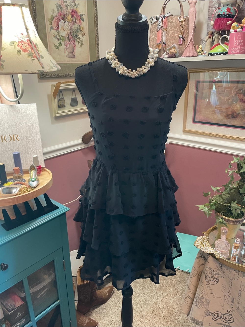 Elegant Black Tiered Sleeveless Dress. By Trixxi
